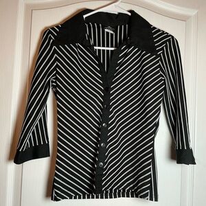 Anxiety Cafe Stylish Black Top with White Stripes